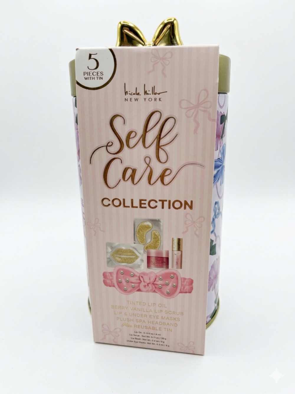 Nicole Miller Gift Set 5 pieces Bow Design Pink & Gold Accents